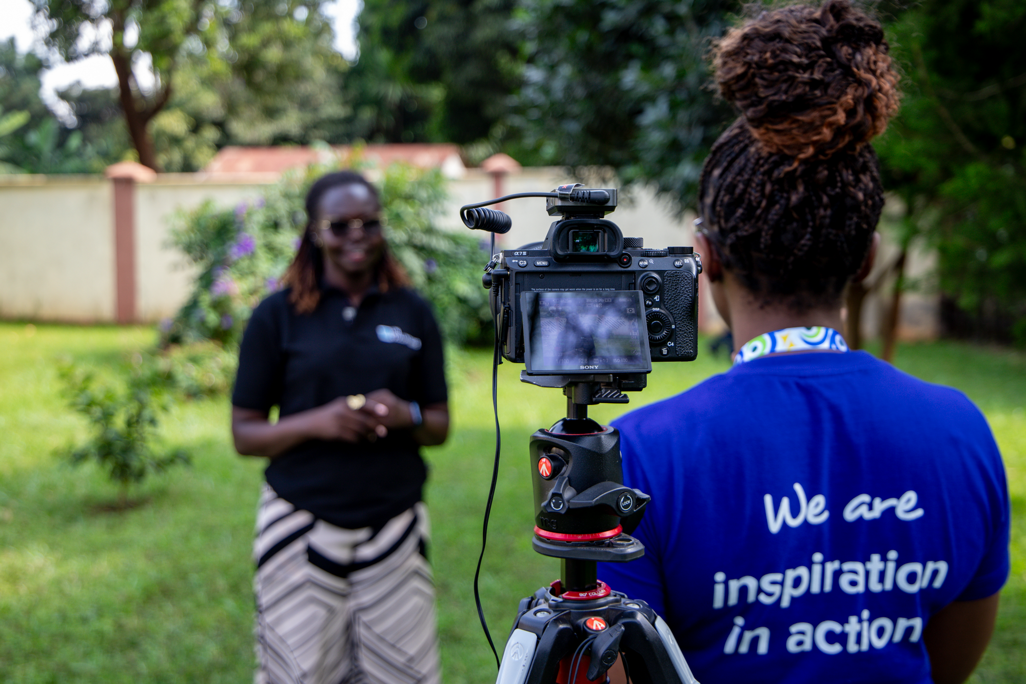 Masika Mwamutsi video recording with UN Volunteer from UNHCR Communications and Media professional at the United Nations